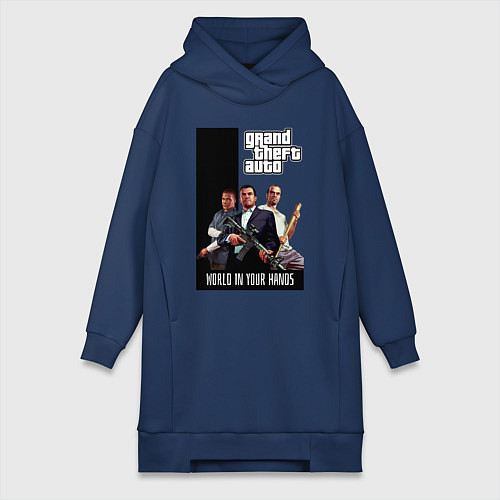 Женская толстовка-платье Майкл, Франклин, Тревор из GTA / Тёмно-синий – фото 1