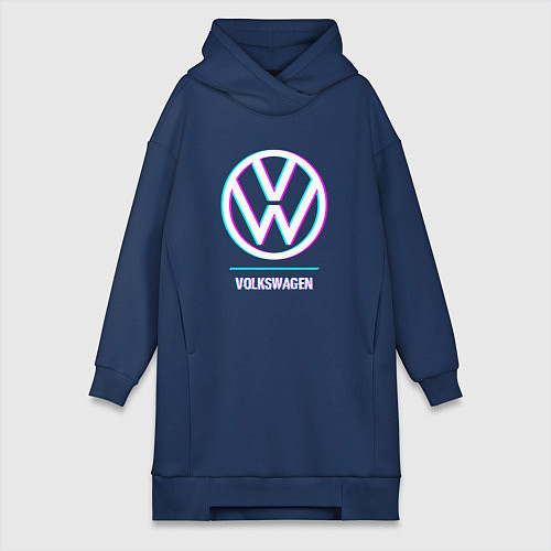 Женская толстовка-платье Значок Volkswagen в стиле glitch / Тёмно-синий – фото 1