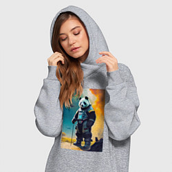 Женское худи-платье Cool panda - cyberpunk - neural network, цвет: меланж — фото 2