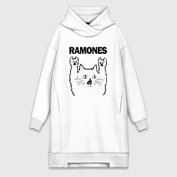 Женское худи-платье Ramones - rock cat, цвет: белый