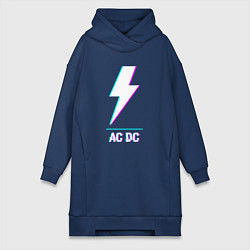 Женское худи-платье AC DC glitch rock, цвет: тёмно-синий