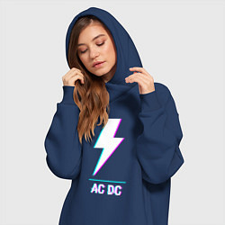 Женское худи-платье AC DC glitch rock, цвет: тёмно-синий — фото 2