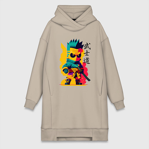 Женская толстовка-платье Bart Simpson - samurai - bushido / Миндальный – фото 1