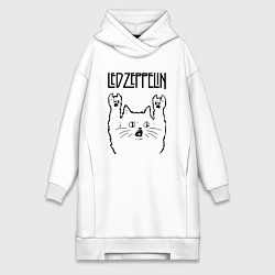 Женское худи-платье Led Zeppelin - rock cat, цвет: белый