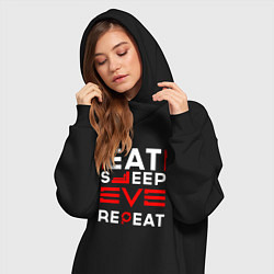 Женское худи-платье Надпись eat sleep EVE repeat, цвет: черный — фото 2