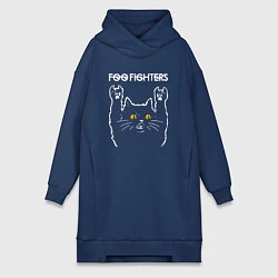 Женское худи-платье Foo Fighters rock cat, цвет: тёмно-синий