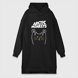 Женское худи-платье Arctic Monkeys rock cat, цвет: черный