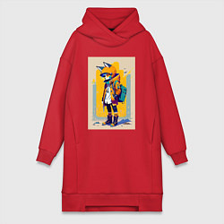 Женское худи-платье Fox cub - urban style - neural network, цвет: красный