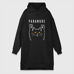 Женское худи-платье Paramore rock cat, цвет: черный