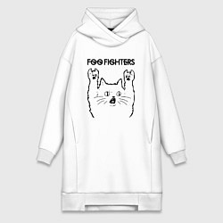 Женское худи-платье Foo Fighters - rock cat, цвет: белый