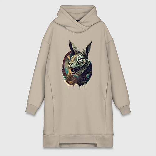 Женская толстовка-платье Свирепый зайчара - нейросеть / Миндальный – фото 1