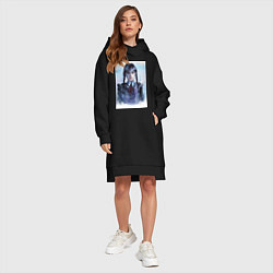 Женское худи-платье Акварельный портрет Уэнсдей, цвет: черный — фото 2