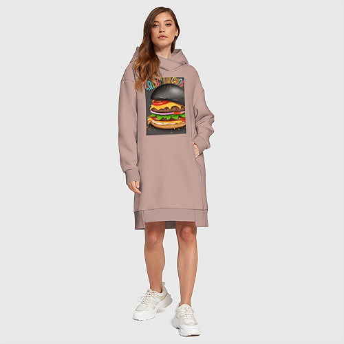 Женская толстовка-платье Бургер с сыром / Пыльно-розовый – фото 4