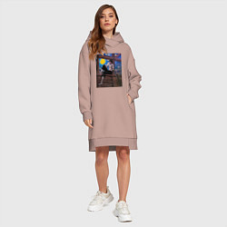 Женское худи-платье Берсерк под небом Ван Гога, цвет: пыльно-розовый — фото 2