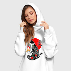 Женское худи-платье Котик - якудза и иероглиф, цвет: белый — фото 2