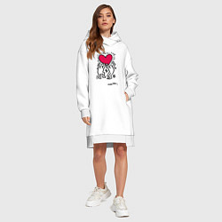 Женское худи-платье Человечки с сердцем - поп арт Кит Харинг, цвет: белый — фото 2