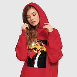 Женское худи-платье Курт Кобейн с микрофоном, цвет: красный — фото 2