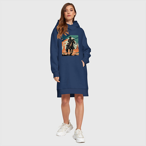 Женская толстовка-платье Ковбой на лошади / Тёмно-синий – фото 4
