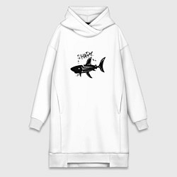 Женское худи-платье Трайбл акула с надписью shark, цвет: белый