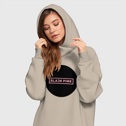 Женское худи-платье Black pink - logotype - group - South Korea, цвет: миндальный — фото 2