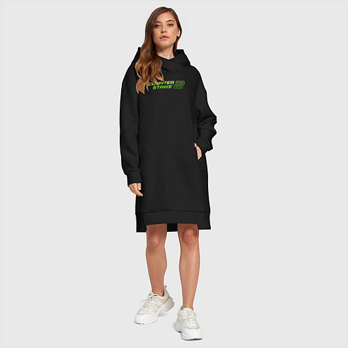 Женская толстовка-платье Counter strike 2 green logo / Черный – фото 4