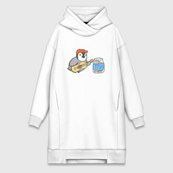 Женское худи-платье Воробей гитарист собирает донаты, цвет: белый