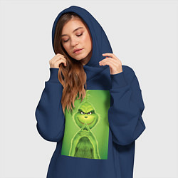 Женское худи-платье Коварный Гринч похититель Рождества, цвет: тёмно-синий — фото 2