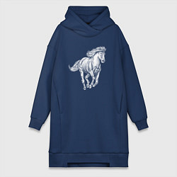 Женское худи-платье Белая лошадь скачет, цвет: тёмно-синий