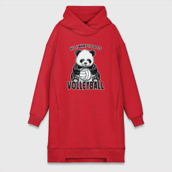 Женское худи-платье Panda volleyball, цвет: красный