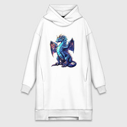 Женское худи-платье Синий новогодний дракон, цвет: белый