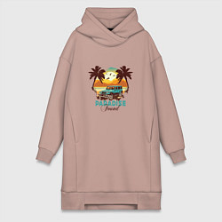 Женское худи-платье Джип Вранглер на фоне шикарного пляжа, цвет: пыльно-розовый