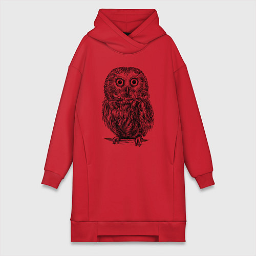 Женская толстовка-платье Сова гравюра / Красный – фото 1