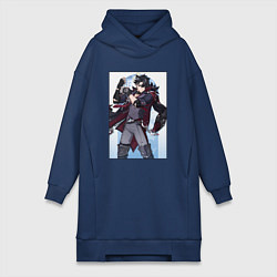 Женское худи-платье Ризли Геншин импакт, цвет: тёмно-синий