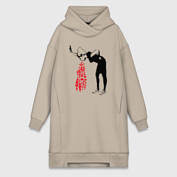 Женское худи-платье Девушку тошнит сердцами граффити Бэнкси, цвет: миндальный