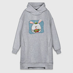 Женское худи-платье Заяц с подарком, цвет: меланж