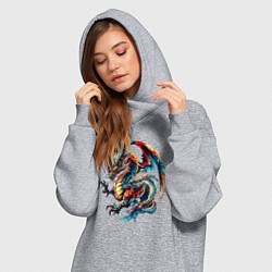 Женское худи-платье Japanese dragon - sketch watercolor, цвет: меланж — фото 2