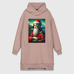 Женское худи-платье Mona Lisa in Santa costume - cyberpunk, цвет: пыльно-розовый