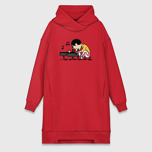 Женская толстовка-платье Фредди Меркьюри за роялем / Красный – фото 1