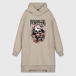 Женское худи-платье Bring Me the Horizon - A skull with roses, цвет: миндальный