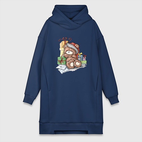 Женская толстовка-платье Мишка с подарками / Тёмно-синий – фото 1