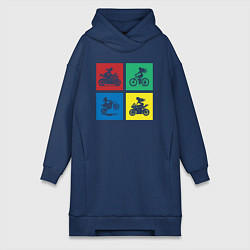 Женское худи-платье Силуэты девушек на велосипедах и мотоциклах, цвет: тёмно-синий