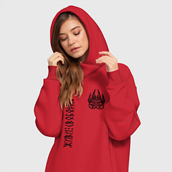 Женское худи-платье Символ оберег волчья лапа - живи свободно, цвет: красный — фото 2