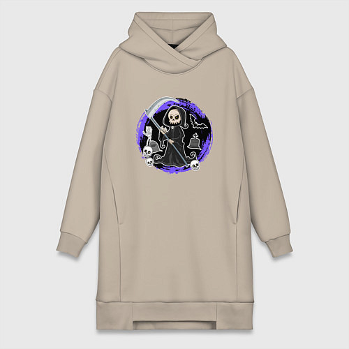 Женская толстовка-платье Мультяшная смерть с косой / Миндальный – фото 1