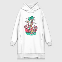 Женское худи-платье Опасное приключение, цвет: белый