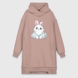 Женское худи-платье Пушистый аниме кролик, цвет: пыльно-розовый
