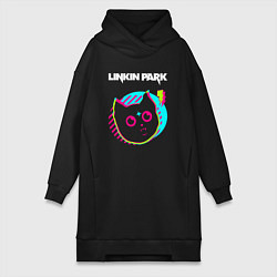 Женское худи-платье Linkin Park rock star cat, цвет: черный