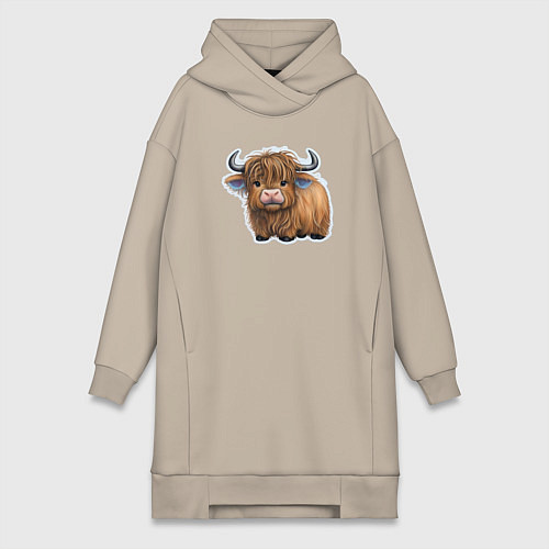Женская толстовка-платье Шотландский волосатый бык / Миндальный – фото 1