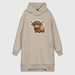 Женское худи-платье Шотландский волосатый бык, цвет: миндальный
