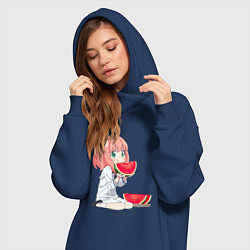 Женское худи-платье Аня ест арбуз, аниме семья шпиона, цвет: тёмно-синий — фото 2