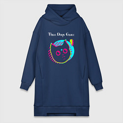 Женское худи-платье Three Days Grace rock star cat, цвет: тёмно-синий